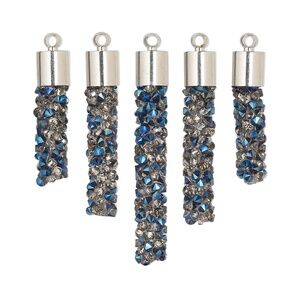 NWT -5-Piece Blue & Clear Rhinestone Fan Stick Charms Jewelry Making Focal Beads